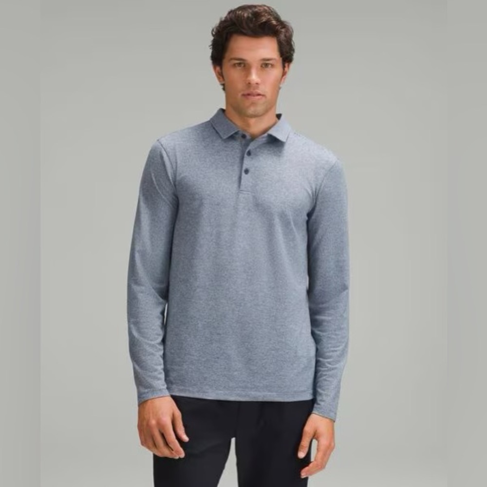 lululemon athletica Men's Long Sleeve Polo in Heather Light Blue